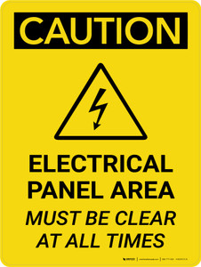 Caution: Electrical Panel Area Must be Clear at All Times Portrait With Icon - Wall Sign